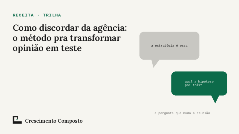 Imagem editorial do artigo “Como discordar da agência: o método pra transformar opinião em teste”