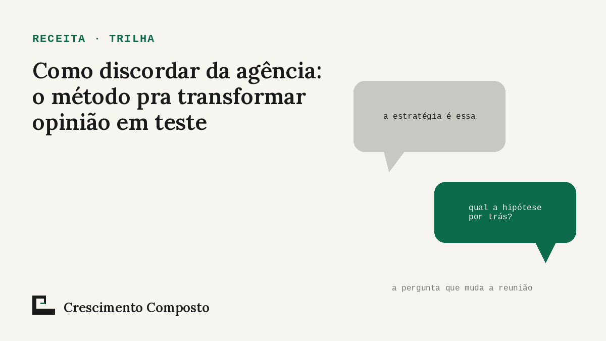 Imagem editorial do artigo “Como discordar da agência: o método pra transformar opinião em teste”